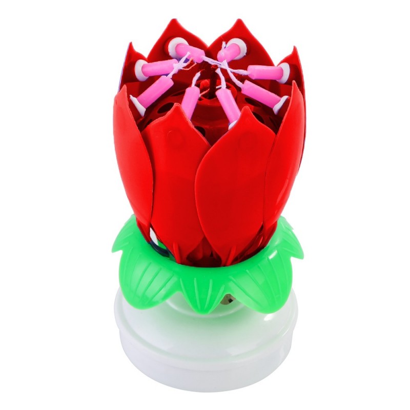 Candela di compleanno girevole a forma di loto con 8 piccole candele & canzone di buon compleanno