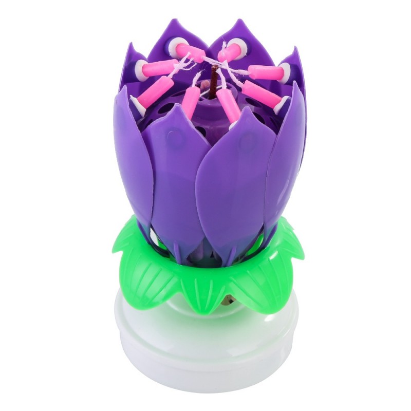 Candela di compleanno girevole a forma di loto con 8 piccole candele & canzone di buon compleanno