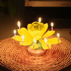 Candela di compleanno girevole a forma di loto con 8 piccole candele & canzone di buon compleanno