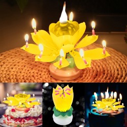 Candela di compleanno girevole a forma di loto con 8 piccole candele & canzone di buon compleanno