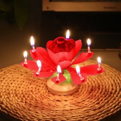Candela di compleanno girevole a forma di loto con 8 piccole candele & canzone di buon compleanno