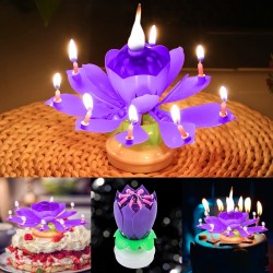 Candela di compleanno girevole a forma di loto con 8 piccole candele & canzone di buon compleanno