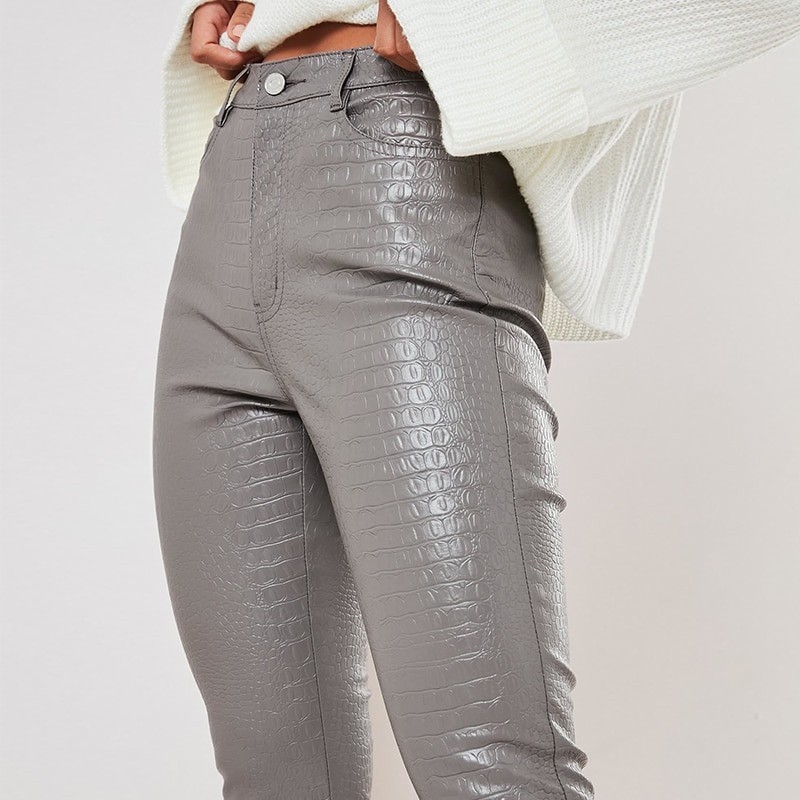 High waisted pencil leather pants - carving printPants