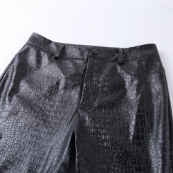 High waisted pencil leather pants - carving printPants