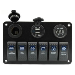 6 Pannello interruttore Gang 12V - 5V Dual USB - voltmetro digitale