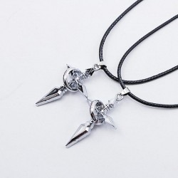 Croce nera e argento con anello - catena di corda - collana per coppia - 2 pezzi