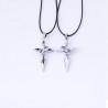 Croce nera e argento con anello - catena di corda - collana per coppia - 2 pezzi