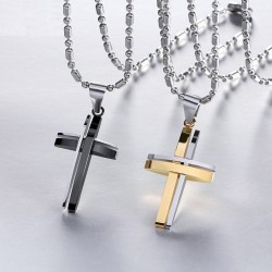 Moda nero -argento - doppia croce d'oro - collana di acciaio inossidabile - unisex