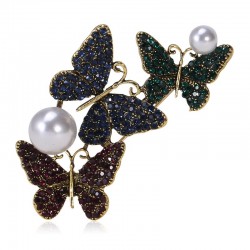 Farfalle triple e perla - spilla di cristallo di lusso