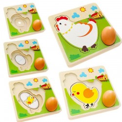 Puzzle in legno 3D - puzzle multistrato - gallina uova - crescita del pollo - giocattoli educativi