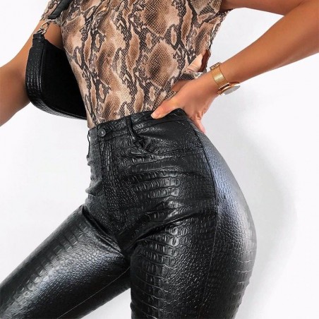 High waisted pencil leather pants - carving printPants