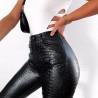 High waisted pencil leather pants - carving printPants