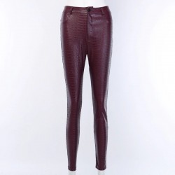 High waisted pencil leather pants - carving printPants