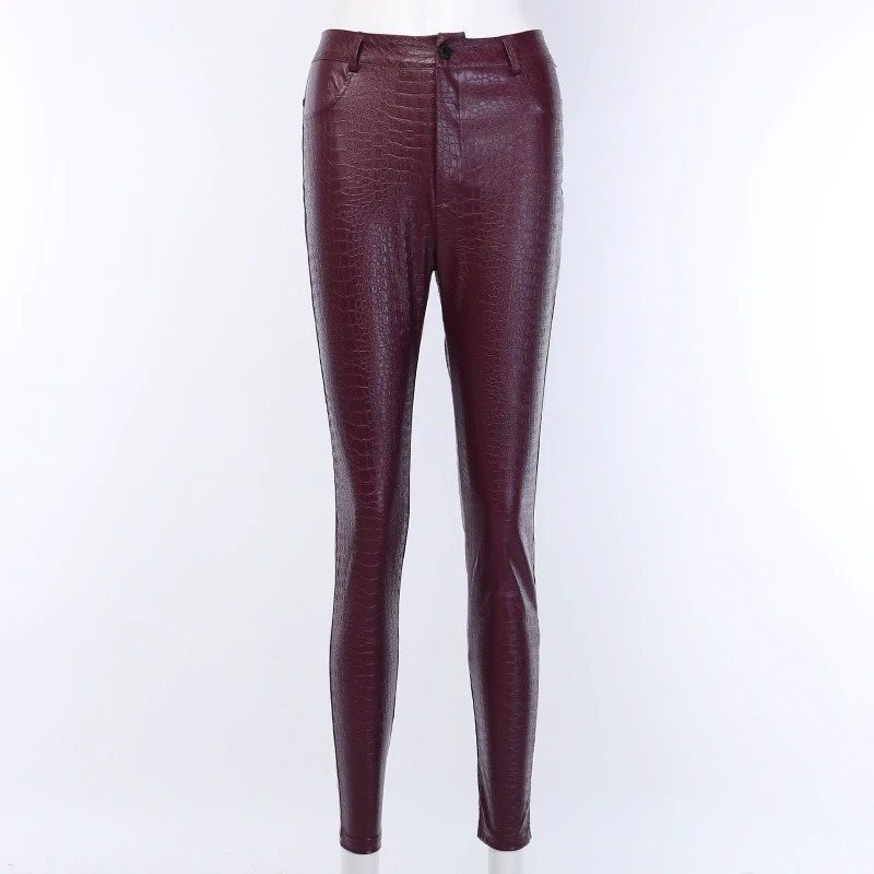High waisted pencil leather pants - carving printPants