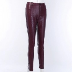 High waisted pencil leather pants - carving printPants