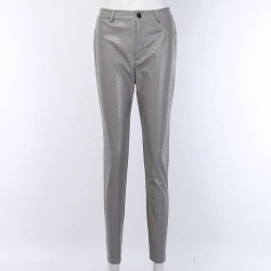 High waisted pencil leather pants - carving printPants
