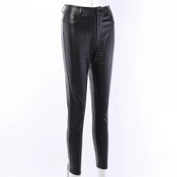 High waisted pencil leather pants - carving printPants
