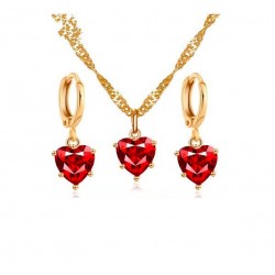 Collana d'oro e orecchini set con cuore rosso