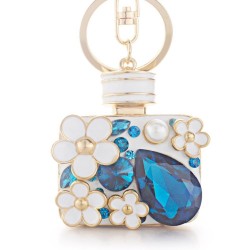 Perfume bottle with crystals and flowers - keychainKeyrings