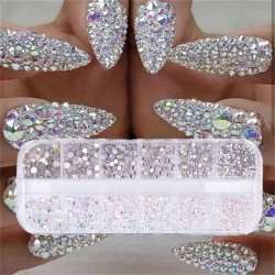 12 boîtes / set - cristal de l'AB - strass - diamant gemme - paillettes - nail art