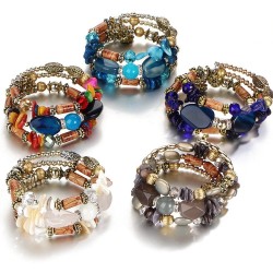 Bracelet multi-couche avec pierres résine - vintage - bracelet ethnique