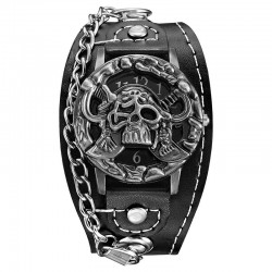 Skull design - orologio al quarzo - cinturino in pelle - unisex