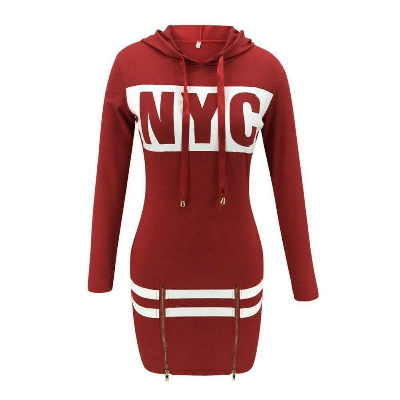 Printed NYC letters - long sleeve mini dress - hoodieHoodies & Jumpers