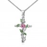 Pendant with cross & leaves & rose - stainless steel necklaceNecklaces
