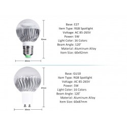 5W - RGB - E27 - GU10 - E14 - MR16 - LED bulb - remote controller - dimmerE14