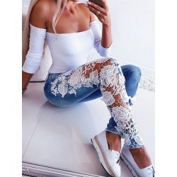 Jeans sexy skinny - pantaloni tagliati con pizzo floreale