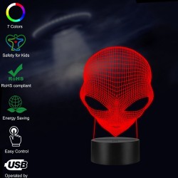 Testa di alieno 3D - touch control - RGB - LED - USB - lampada notturna