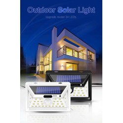 Luce solare LED - esterno - sensore di movimento - parete - impermeabile - 34 LEDS