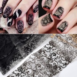 Adesivi per nail art - fiore bianco e nero e pizzo - 10-50 pezzi