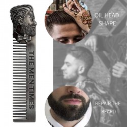 Gentlemen styling comb - beard hair - metal - with bearded man emblem