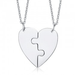 Heart couple necklace - friendship - puzzle pieces - 2pcs