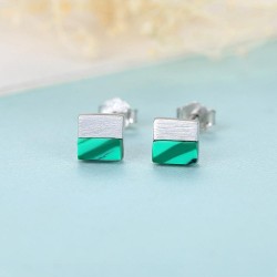 Luxurious square stud earrings - with turquoise - 925 sterling silverEarrings