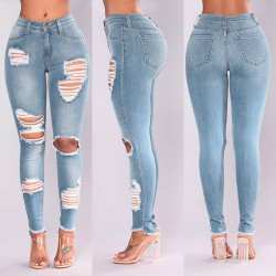 Ripped denim jeans - stretchable - slim jeggings - with ripped hole