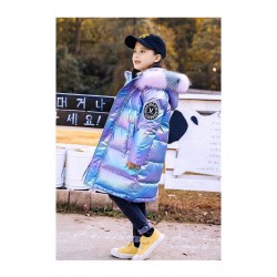 Blue cotton jacket - with fluffy hoodKids