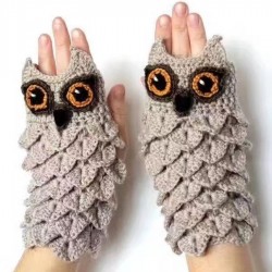 Warm knitted gloves - fingerless - owl designGloves