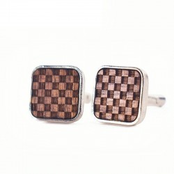 Wooden grid square cufflinks