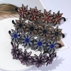 Floral hair clip - bun claw holder - with sparkling rhinestones