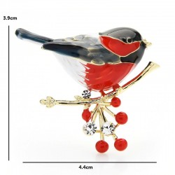 Bird sitting on branch - crystal brooch