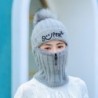 Winter knitted hat with zipper - face warmer - balaclava - pompoms cap