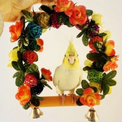 Wooden bird swing - with flowers / bells decoration