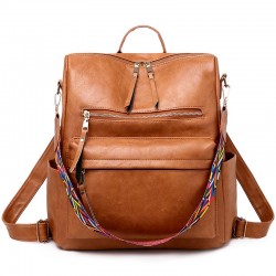 Leather backpack - with multicolored strap
