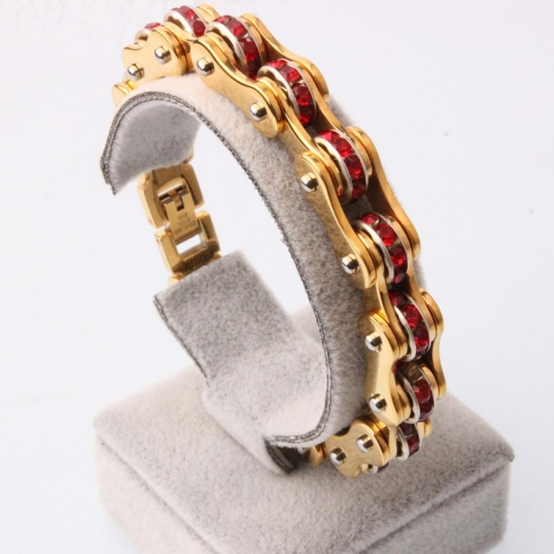 Motorcycle chain bracelet - unisex - with crystal decoration