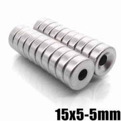 Neodymium countersunk ring magnets - 15 mm x 5 mm - hole: 5 mm - super strong - 20 pieces