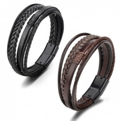 Trendy mens bracelets - stainless steel - multilayer braided rope unisex