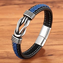 Vintage leather bracelet - irregular graphic - with metal locking claspBracelets