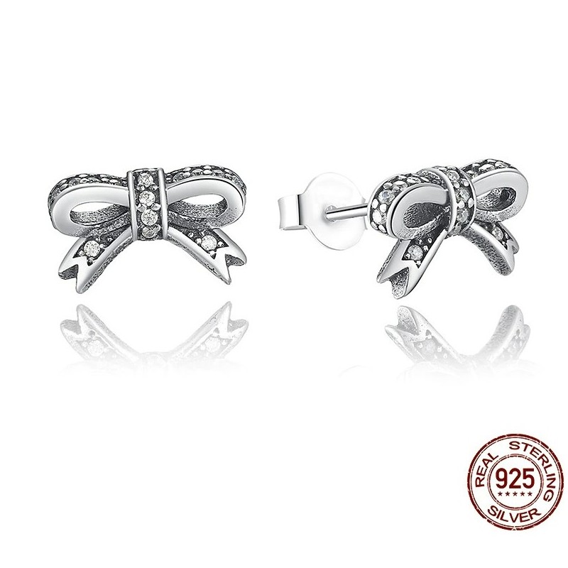 WOSTU - sterling silver sparkling bow stud earrings - gift -